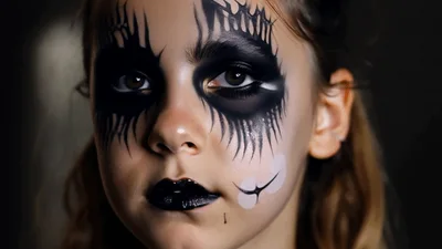 Young Girl With Gothic Halloween Makeup Looking At Camera