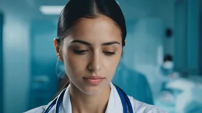Young Female Doctor Smiling In Hospital Corridor