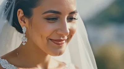 Beautiful Bride Smiling Softly During Her Wedding Day