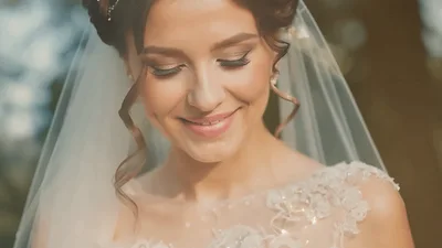 Beautiful Bride Smiling In A Lace Wedding Dress