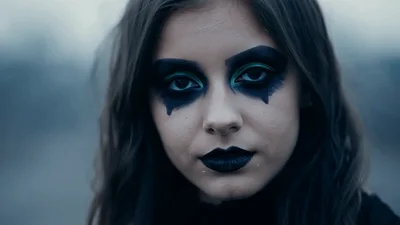 Young Woman With Gothic Makeup Staring Into Camera