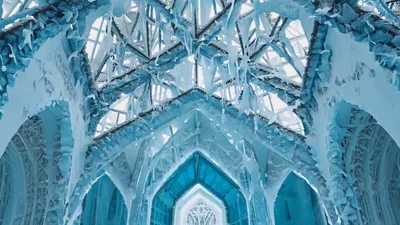 Cinematic View Of An Ornate Frozen Ice Palace Interior