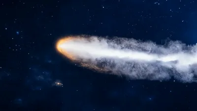 Bright Comet Flying Through Deep Space