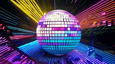 Rotating Disco Ball With Vibrant Neon Laser Light Effects