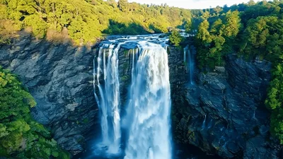 Aerial View Of The Majestic Unchalli Waterfall