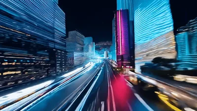 Futuristic Cyberpunk Cityscape With High Speed Motion Blur