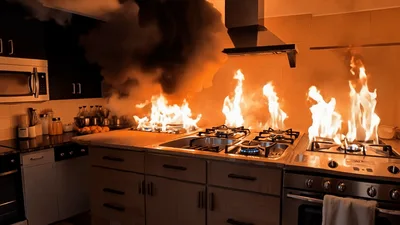 Kitchen Stove Top Engulfed In Intense Fire