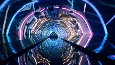 Futuristic Digital Tunnel With Glowing Geometric Light Patterns
