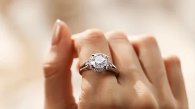 Close Up Of A Sparkling Diamond Engagement Ring