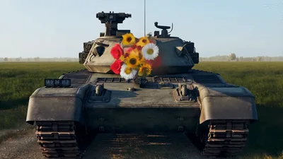 Military Tank Surrounded By Floating Flowers In Field