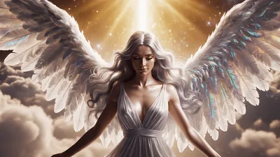 Beautiful Angel With Glowing Wings Descending From The Heavens