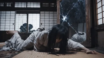 Creepy Ghost Woman Crawling From A Broken Mirror