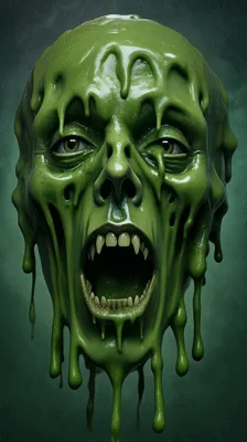 Green Slime Covered Human Face Morphing Into Scream