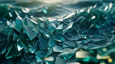 Abstract Teal Glass Shards Moving Like Ocean Waves