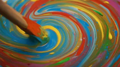 Wooden Stick Mixing Vibrant Acrylic Paints In Circular Motion