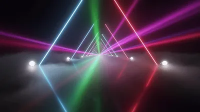 Neon Triangle Tunnel With Glowing Laser Light Beams