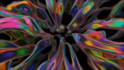 Abstract Iridescent Liquid Tentacles Pulsing In Dark Space