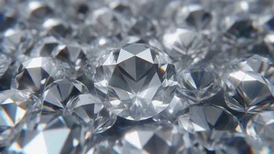 Sparkling Round Cut Diamonds Resting On Reflective Surface