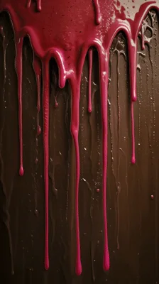 Pink Glaze Dripping Down Smooth Dark Chocolate Surface