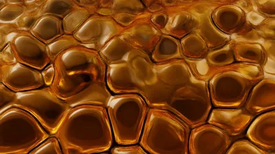 Abstract Golden Liquid Bubbles Moving In A Grid