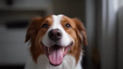 Happy Brown and White Dog Panting