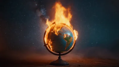 Burning Globe Concept Representing Global Warming Crisis