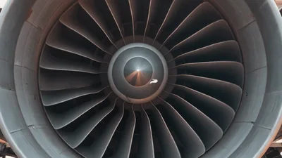 Jet Engine Fan Blades Rotating Slowly