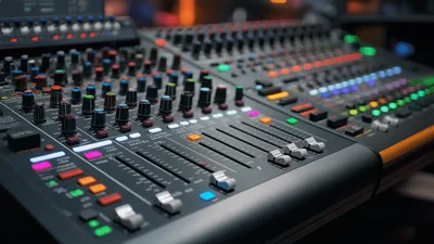 Professional Audio Mixing Console With Moving Faders
