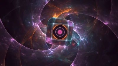 Abstract Geometric Shape Rotating In Cosmic Nebula Background