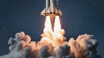Space Shuttle Launching Into The Night Sky