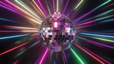 Rotating Disco Ball With Colorful Light Rays