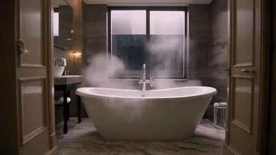 Steam Rising From A Modern Freestanding Bathtub