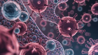 Microscopic View Of Viruses Attacking Human Cells