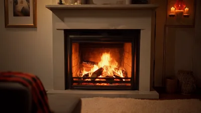 Cozy Fireplace Burning In A Living Room