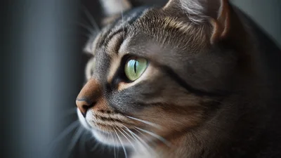 Close Up Profile Of A Tabby Cat Looking Around