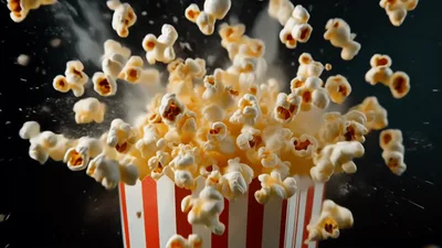 Popcorn Exploding Out Of A Striped Bucket