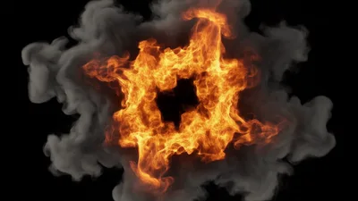 Expanding Fire Ring With Dark Smoke Clouds