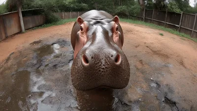 Close Up Of A Hippo Standing In An Enclosure