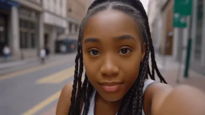 Young Woman Recording A Selfie Video On City Street