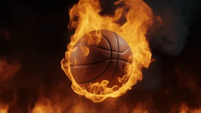 Basketball Engulfed In Intense Realistic Fire Flames