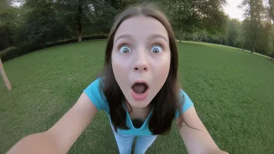 Young Girl Looking Into Camera With Surprised Expression