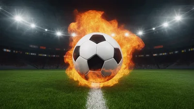 Soccer Ball Engulfed In Flames On Stadium Pitch