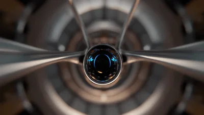 Abstract Metallic Sphere Rotating In Mechanical Engine Core