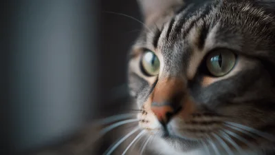 Close Up Portrait Of A Tabby Cat Looking Around