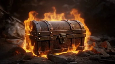 Burning Treasure Chest Surrounded By Flames