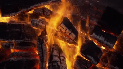 Bright Orange Flames Burning Wood Logs In Fireplace