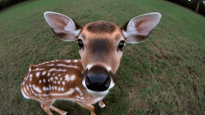 Young Fawn Looking Directly Into Camera Lens
