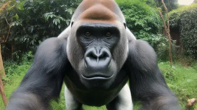 Silverback Gorilla Looking Directly Into Camera Lens