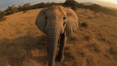 African Elephant Walking Towards Camera In Savannah