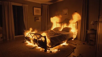 Bedroom Bed Engulfed In Intense Flames